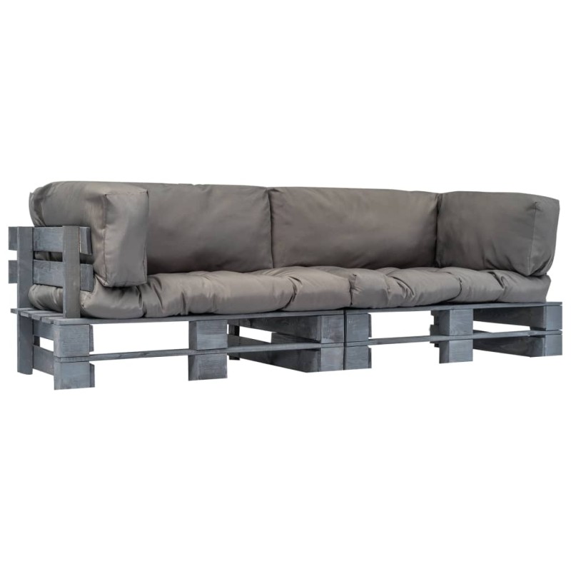 2-tlg. Outdoor-Sofa-Set Paletten mit Kissen in Grau Kiefernholz 2-tlg. Outdoor-Sofa-Set Paletten mit Kissen in Grau Kiefernholz