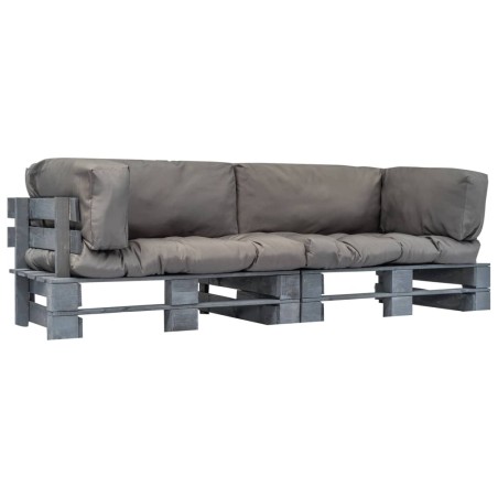 2-tlg. Outdoor-Sofa-Set Paletten mit Kissen in Grau Kiefernholz
