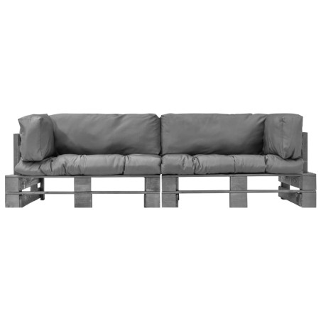 2-tlg. Outdoor-Sofa-Set Paletten mit Kissen in Grau Kiefernholz