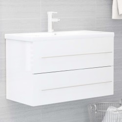 vidaXL Waschbeckenunterschrank mit Einbaubecken Hochglanz-Weiß
