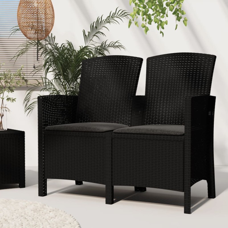 vidaXL 2-Sitzer Gartenbank mit Kissen PP Rattan Graphit vidaXL 2-Sitzer Gartenbank mit Kissen PP Rattan Graphit