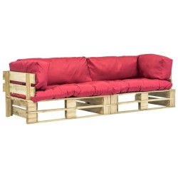 2-tlg. Outdoor-Sofa-Set Paletten mit Kissen in Rot Kiefernholz