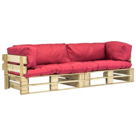 2-tlg. Outdoor-Sofa-Set Paletten mit Kissen in Rot Kiefernholz