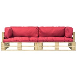 2-tlg. Outdoor-Sofa-Set Paletten mit Kissen in Rot Kiefernholz