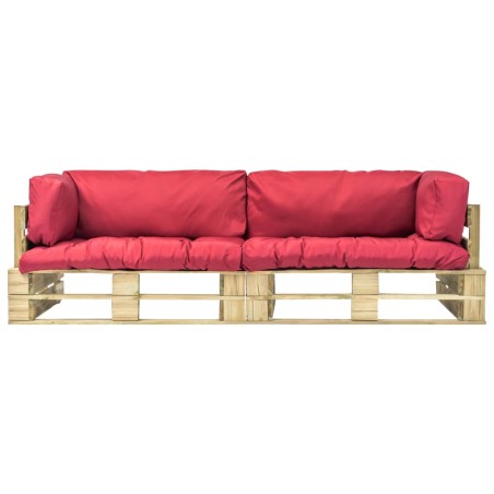 2-tlg. Outdoor-Sofa-Set Paletten mit Kissen in Rot Kiefernholz