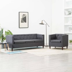 Chesterfield Sofa-Set 2-tlg. Stoffpolsterung Dunkelgrau