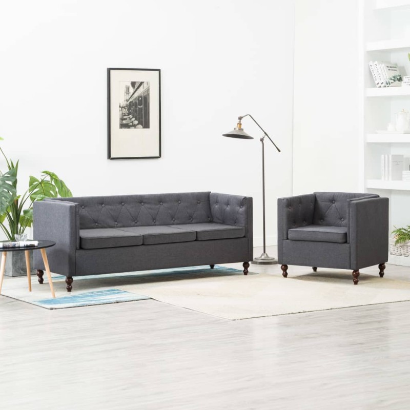 Chesterfield Sofa-Set 2-tlg. Stoffpolsterung Dunkelgrau Chesterfield Sofa-Set 2-tlg. Stoffpolsterung Dunkelgrau