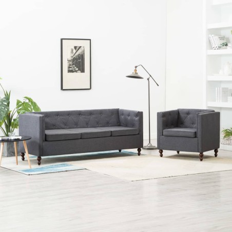 Chesterfield Sofa-Set 2-tlg. Stoffpolsterung Dunkelgrau