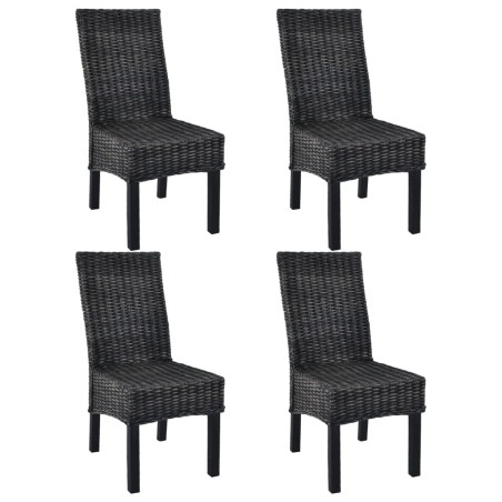 vidaXL Esszimmerstühle 4 Stk. Schwarz Kubu Rattan und Mangoholz 