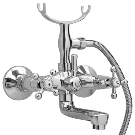 vidaXL 2-Griff-Badewannenarmatur und Handbrause Verchromt