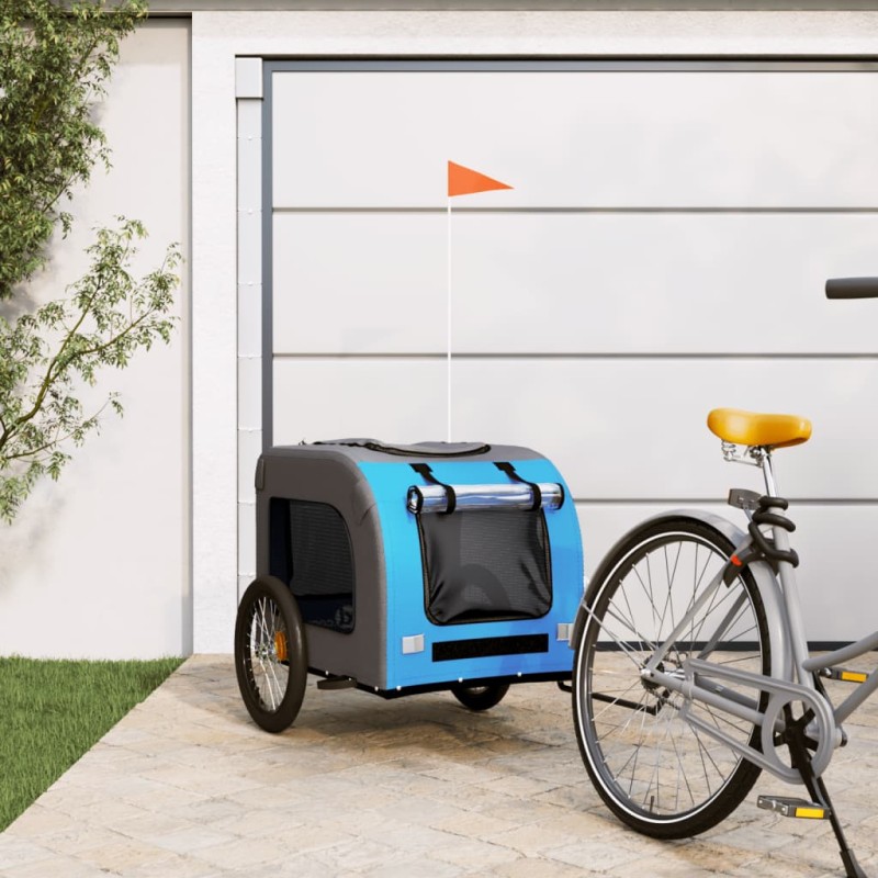 vidaXL Fahrradanhänger Hunde Blau und Grau Oxford-Gewebe & Eisen vidaXL Fahrradanhänger Hunde Blau und Grau Oxford-Gewebe & Eisen