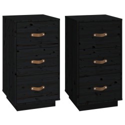 vidaXL Nachttische 2 Stk. Schwarz 40x40x75 cm Massivholz Kiefer