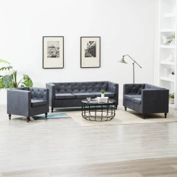 Chesterfield Sofa-Set 3-tlg. Stoffpolsterung Grau