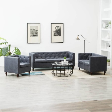Chesterfield Sofa-Set 3-tlg. Stoffpolsterung Grau