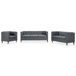 Chesterfield Sofa-Set 3-tlg. Stoffpolsterung Grau