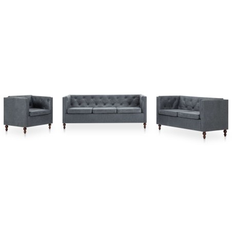 Chesterfield Sofa-Set 3-tlg. Stoffpolsterung Grau