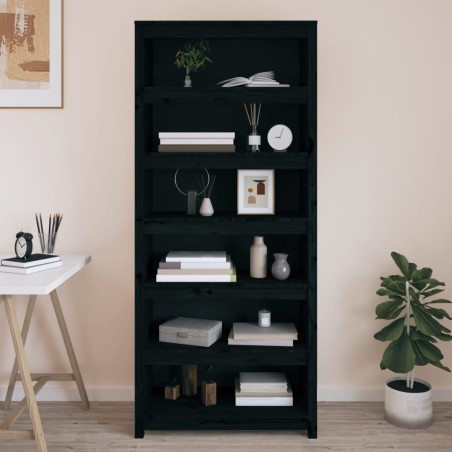 vidaXL Bücherregal Schwarz 80x35x183 cm Massivholz Kiefer