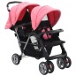 vidaXL Tandem-Kinderwagen Stahl Rosa und Schwarz vidaXL Tandem-Kinderwagen Stahl Rosa und Schwarz