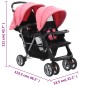 vidaXL Tandem-Kinderwagen Stahl Rosa und Schwarz vidaXL Tandem-Kinderwagen Stahl Rosa und Schwarz