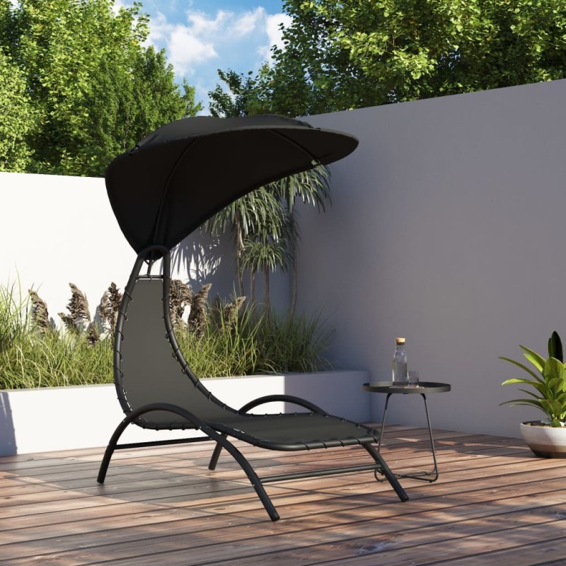 vidaXL Sonnenliege mit Dach Schwarz 167x80x195 cm Stoff und Stahl vidaXL Sonnenliege mit Dach Schwarz 167x80x195 cm Stoff und Stahl