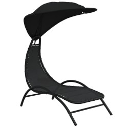 vidaXL Sonnenliege mit Dach Schwarz 167x80x195 cm Stoff und Stahl