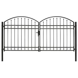 vidaXL Zauntor Doppelflügel Gewölbte Spitze Stahl 300 x 125 cm Schwarz