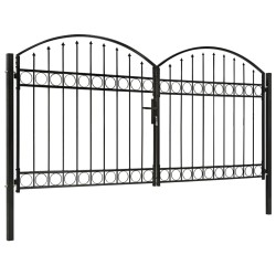 vidaXL Zauntor Doppelflügel Gewölbte Spitze Stahl 300 x 125 cm Schwarz