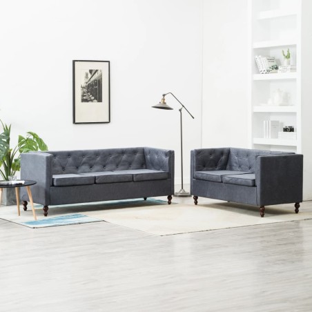 Chesterfield Sofa-Set 2-tlg. Stoffpolsterung Grau