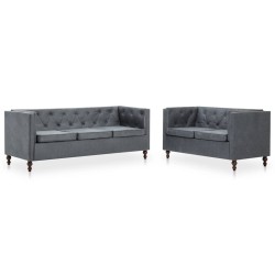 Chesterfield Sofa-Set 2-tlg. Stoffpolsterung Grau