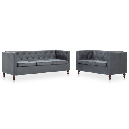 Chesterfield Sofa-Set 2-tlg. Stoffpolsterung Grau