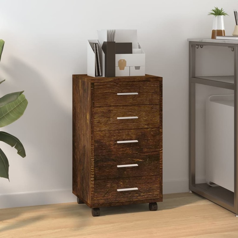 vidaXL Schubladenschrank mit Rollen Räuchereiche Holzwerkstoff vidaXL Schubladenschrank mit Rollen Räuchereiche Holzwerkstoff