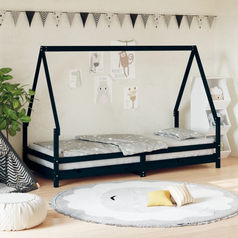 vidaXL Kinderbett Schwarz 80x200 cm Massivholz Kiefer vidaXL Kinderbett Schwarz 80x200 cm Massivholz Kiefer