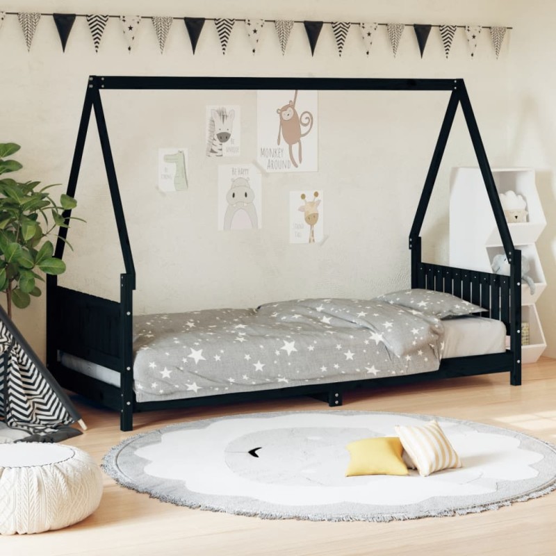 vidaXL Kinderbett Schwarz 80x200 cm Massivholz Kiefer vidaXL Kinderbett Schwarz 80x200 cm Massivholz Kiefer
