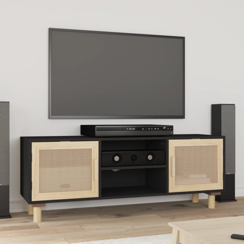 vidaXL TV-Schrank Schwarz 105x30x40 cm Massivholz Kiefer Natur-Rattan vidaXL TV-Schrank Schwarz 105x30x40 cm Massivholz Kiefer Natur-Rattan