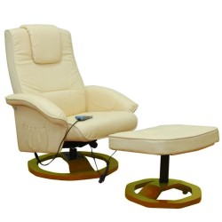 vidaXL Massagesessel mit Fußhocker Creme Kunstleder