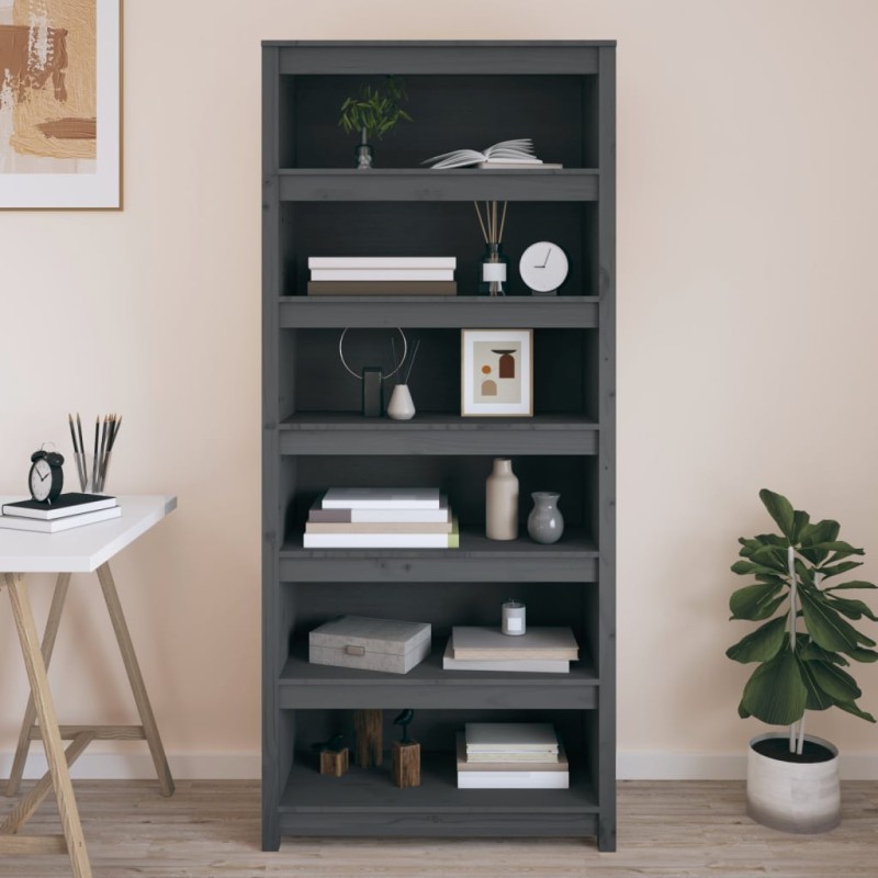 vidaXL Bücherregal Grau 80x35x183 cm Massivholz Kiefer vidaXL Bücherregal Grau 80x35x183 cm Massivholz Kiefer