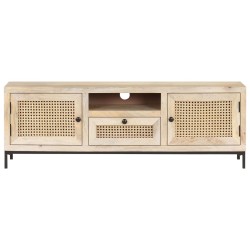 vidaXL TV-Schrank 120x30x40 cm Mango Massivholz und Rohrgeflecht