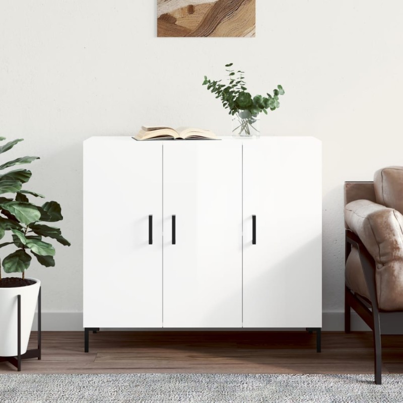vidaXL Sideboard Hochglanz-Weiß 90x34x80 cm Holzwerkstoff vidaXL Sideboard Hochglanz-Weiß 90x34x80 cm Holzwerkstoff