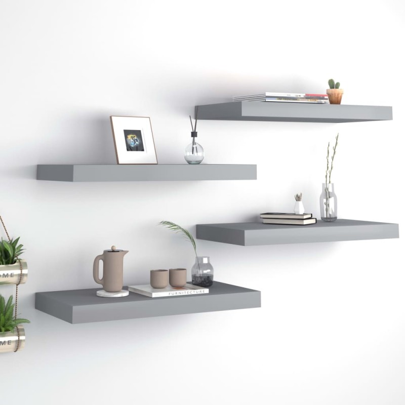 vidaXL Schwebende Wandregale 4 Stk. Grau 50x23x3,8cm MDF vidaXL Schwebende Wandregale 4 Stk. Grau 50x23x3,8cm MDF