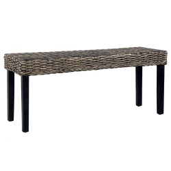 vidaXL Sitzbank 110 cm Schwarz Natur Kubu-Rattan und Massivholz Mango
