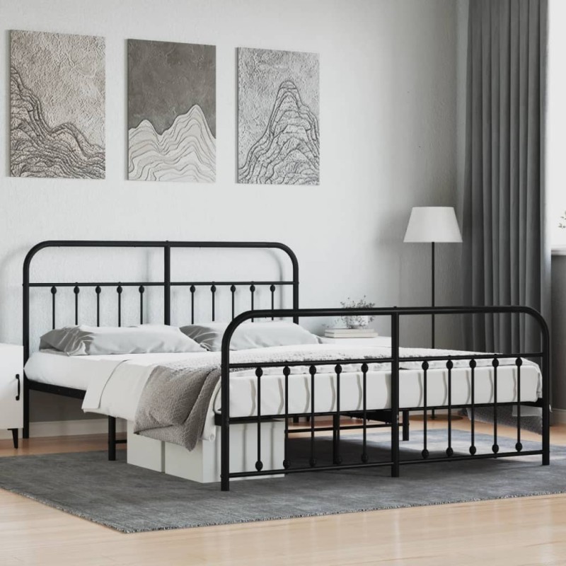 vidaXL Bettgestell mit Kopf- und Fußteil Metall Schwarz 160x200 cm vidaXL Bettgestell mit Kopf- und Fußteil Metall Schwarz 160x200 cm