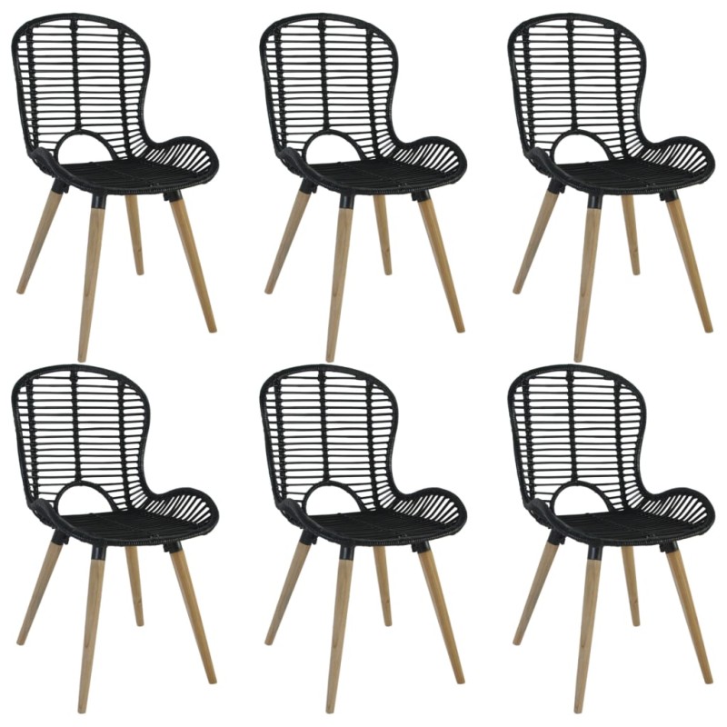Esszimmerstühle 6 Stk. Natur Rattan Schwarz Esszimmerstühle 6 Stk. Natur Rattan Schwarz