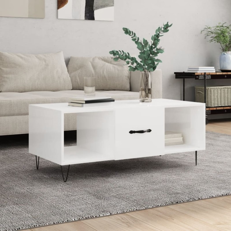 vidaXL Couchtisch Hochglanz-Weiß 102x50x40 cm Holzwerkstoff vidaXL Couchtisch Hochglanz-Weiß 102x50x40 cm Holzwerkstoff