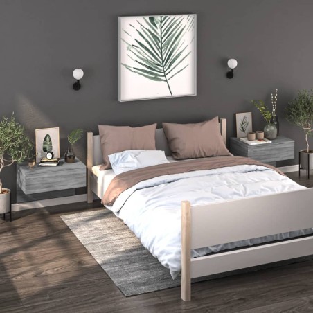 vidaXL Wand-Nachttische 2 Stk. Grau Sonoma