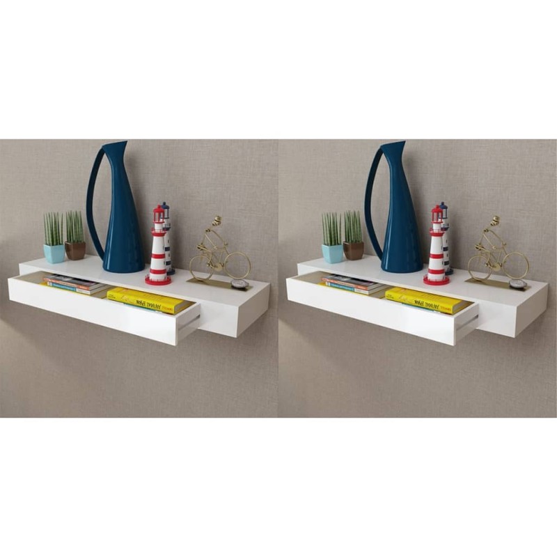 vidaXL Wandregal Hängeregal mit Schubladen 2 Stk. Weiß 80 cm vidaXL Wandregal Hängeregal mit Schubladen 2 Stk. Weiß 80 cm