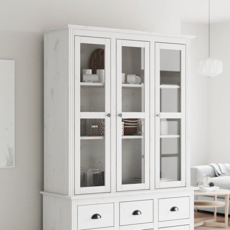 vidaXL Vitrinenschrank mit Glastüren BODO Weiß Massivholz Kiefer vidaXL Vitrinenschrank mit Glastüren BODO Weiß Massivholz Kiefer