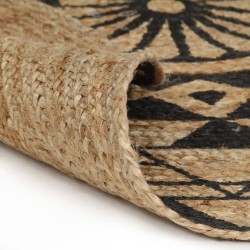 vidaXL Teppich Handgefertigt Jute mit Schwarzem Aufdruck 150 cm