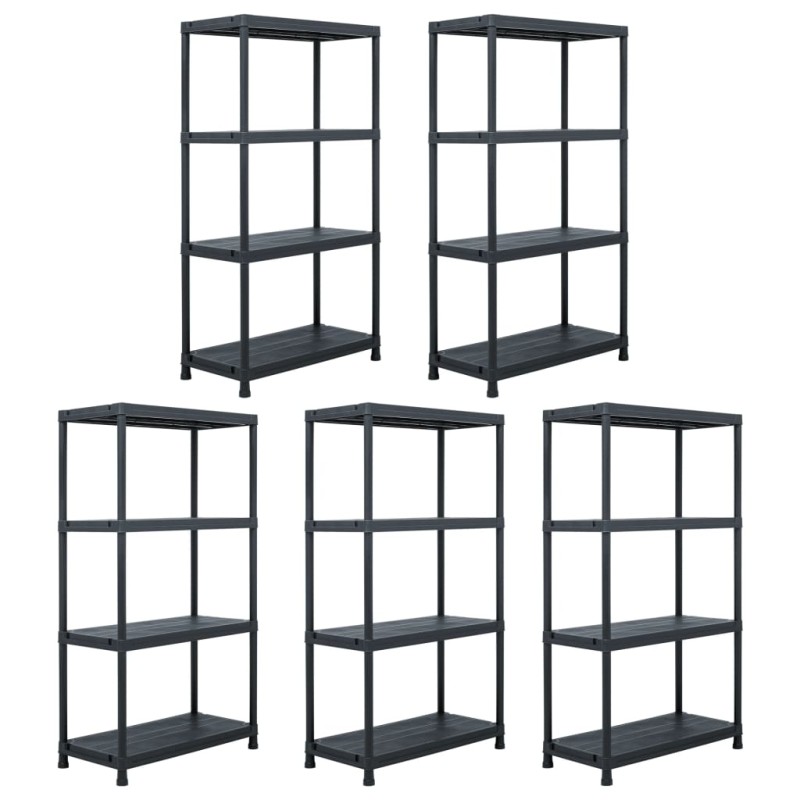 Lagerregale 5 Stk. Schwarz 60 x 30 x 138 cm Kunststoff Lagerregale 5 Stk. Schwarz 60 x 30 x 138 cm Kunststoff