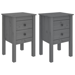 vidaXL Nachttische 2 Stk. Grau 40x35x61,5 cm Massivholz Kiefer