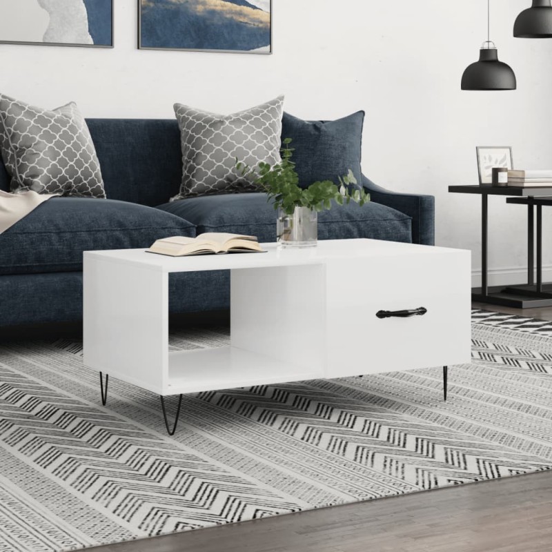 vidaXL Couchtisch Hochglanz-Weiß 90x50x40 cm Holzwerkstoff vidaXL Couchtisch Hochglanz-Weiß 90x50x40 cm Holzwerkstoff
